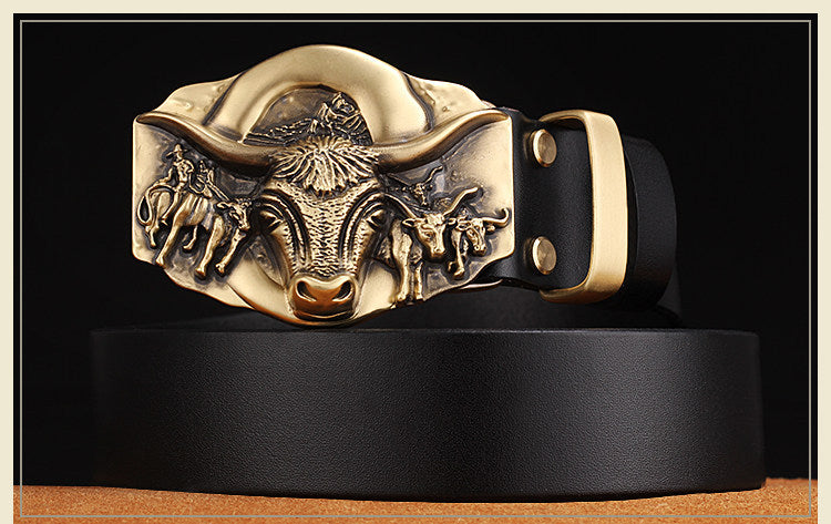 Cowhide Leather Belt with Copper Dragon Buckle – Luxury Edition