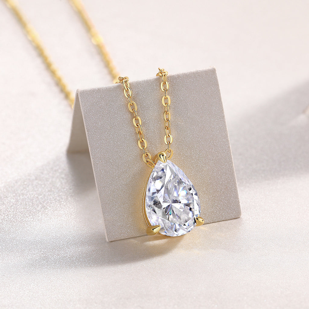 “Under the Moon” – Elegant Pear Cut Moissanite Pendant Necklace in S925 Sterling Silver & Gold Plating