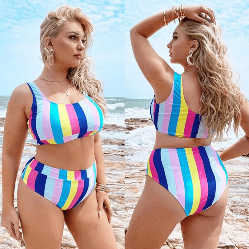 T&P CurveRainbow Bikini – Plus-Size Rainbow High-Waist Swim Set