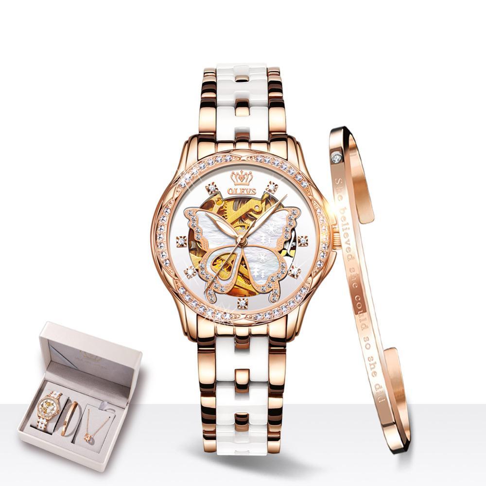 Luxury Ladies Automatic Mechanical Watch Gift Box – Elegant Skeleton Design