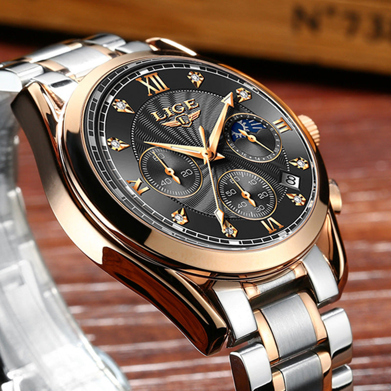 Luxury Two-Tone Stainless Steel Business Watch – Waterproof Men’s Classic Timepiece