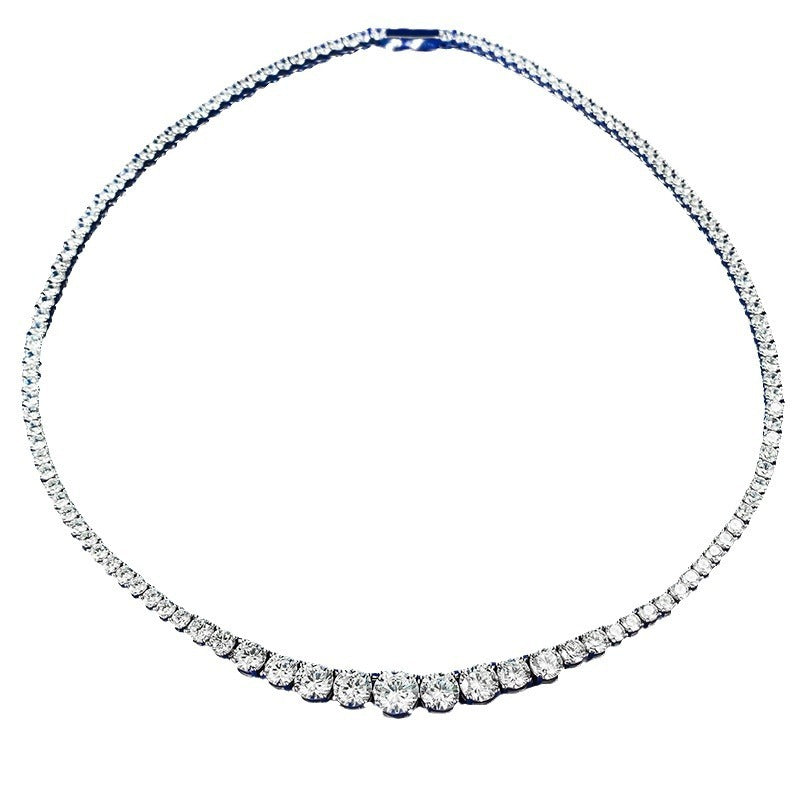 Luxury S925 Silver Tennis Necklace – Round Diamond-Cut Water Drop Design, Elegant Women’s Jewelry
