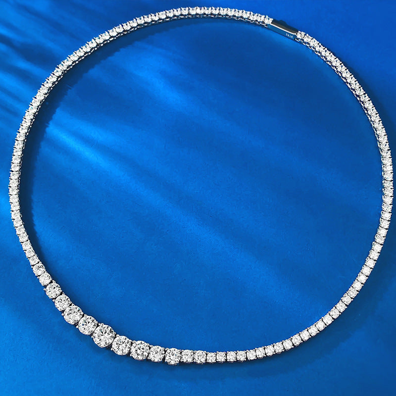 Luxury S925 Silver Tennis Necklace – Round Diamond-Cut Water Drop Design, Elegant Women’s Jewelry