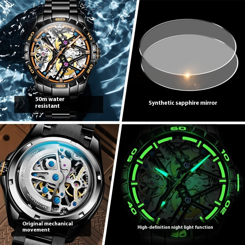 Luxury Sports Automatic Skeleton Mechanical Watch – Waterproof Men’s Timepiece