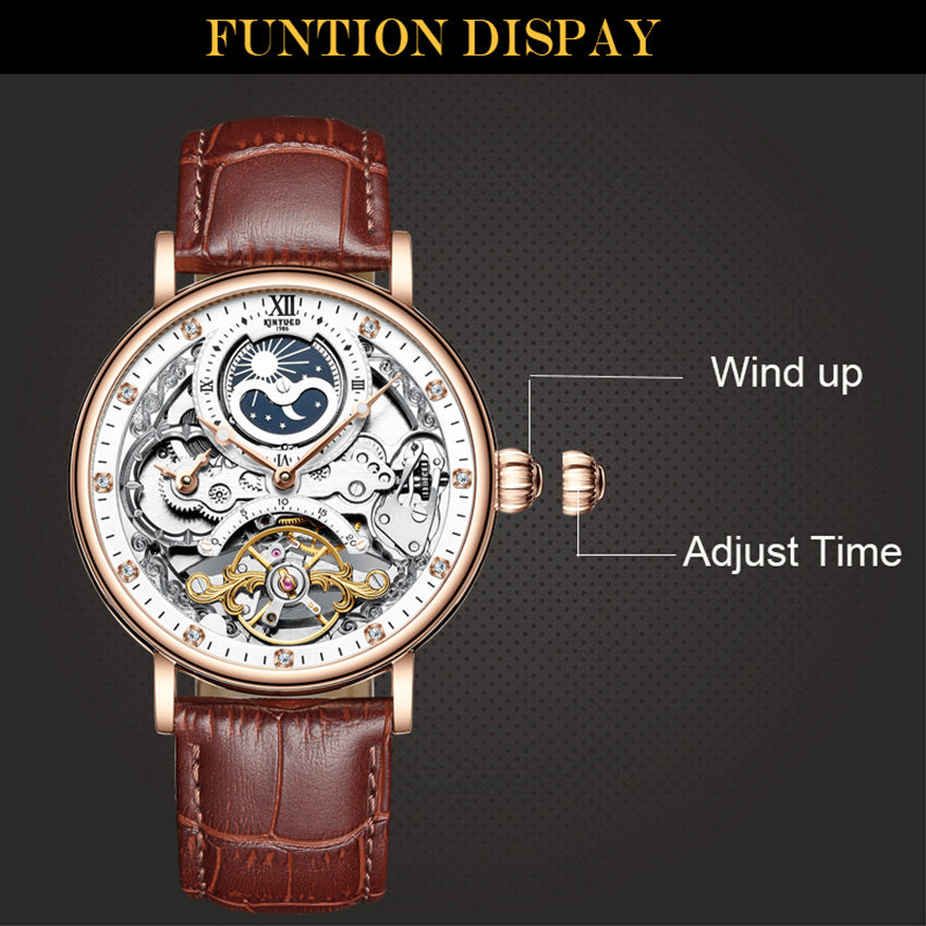 KINYUED Skeleton Automatic Mechanical Men’s Watch – Leather Strap