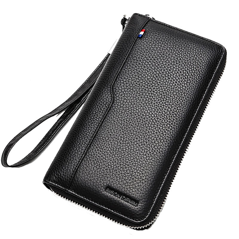 BISON Denim Large Capacity Zipper Wallet – Multi-Card Organizer for Men