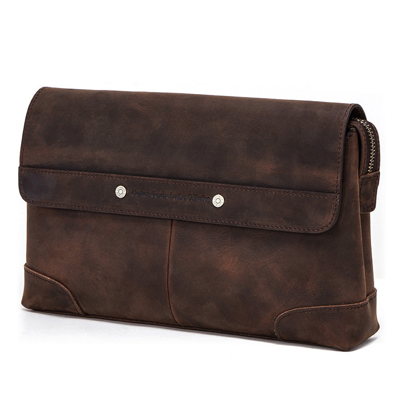 Retro Leather Men’s Handbag – Vintage Coffee Brown Business Clutch