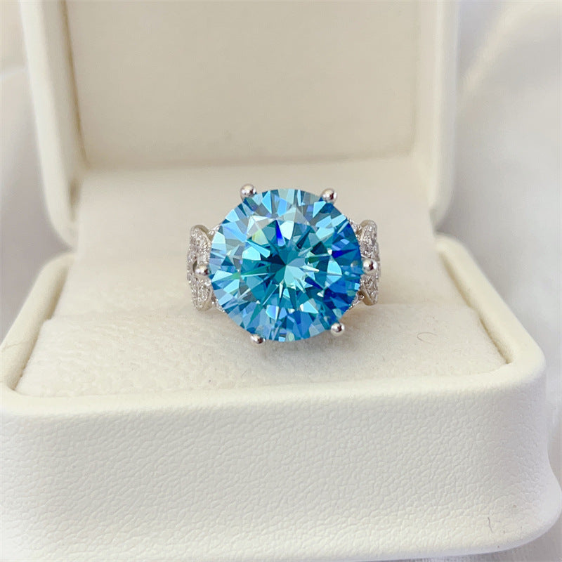 Luxury 10 Carat Blue Moissanite Engagement Ring – Elegant Statement Jewelry