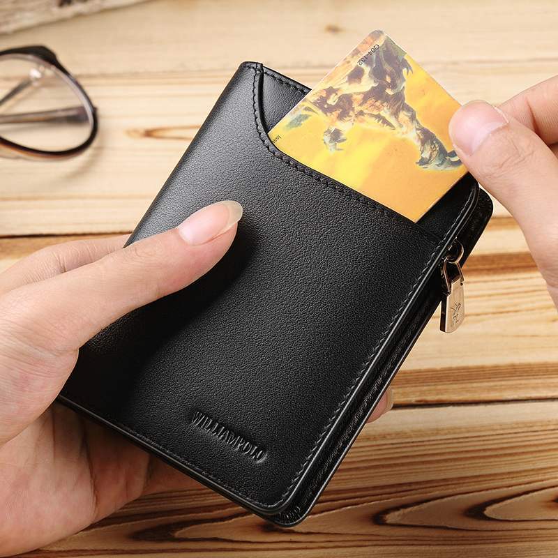 Leather Men’s Short Wallet – Compact Zipper Wallet with Card Holder