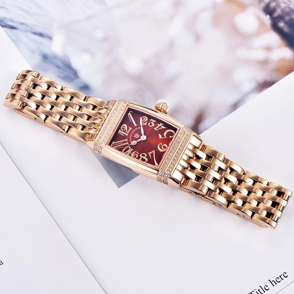 Luxury Women’s Rose Gold Diamond-Inspired Quartz Watch – Elegant Shell Face Design