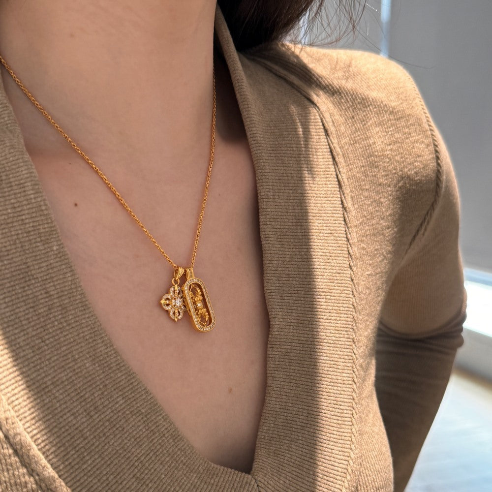 T&P Golden Grace Double Pendant Necklace | 925 Gold-Plated Elegance