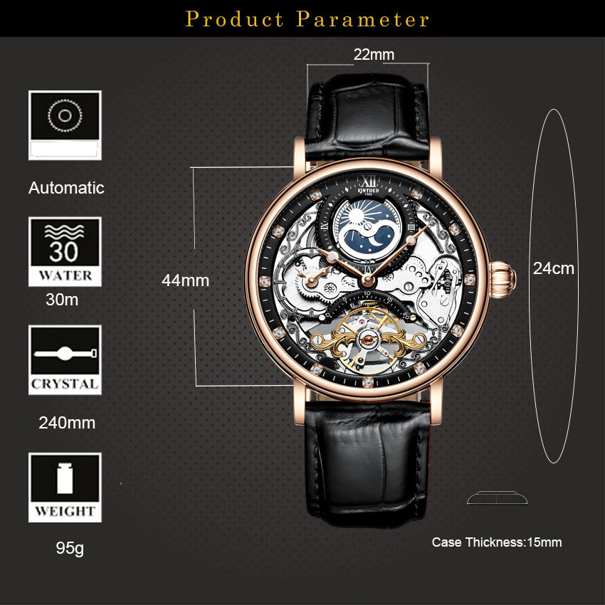 KINYUED Skeleton Automatic Mechanical Men’s Watch – Leather Strap