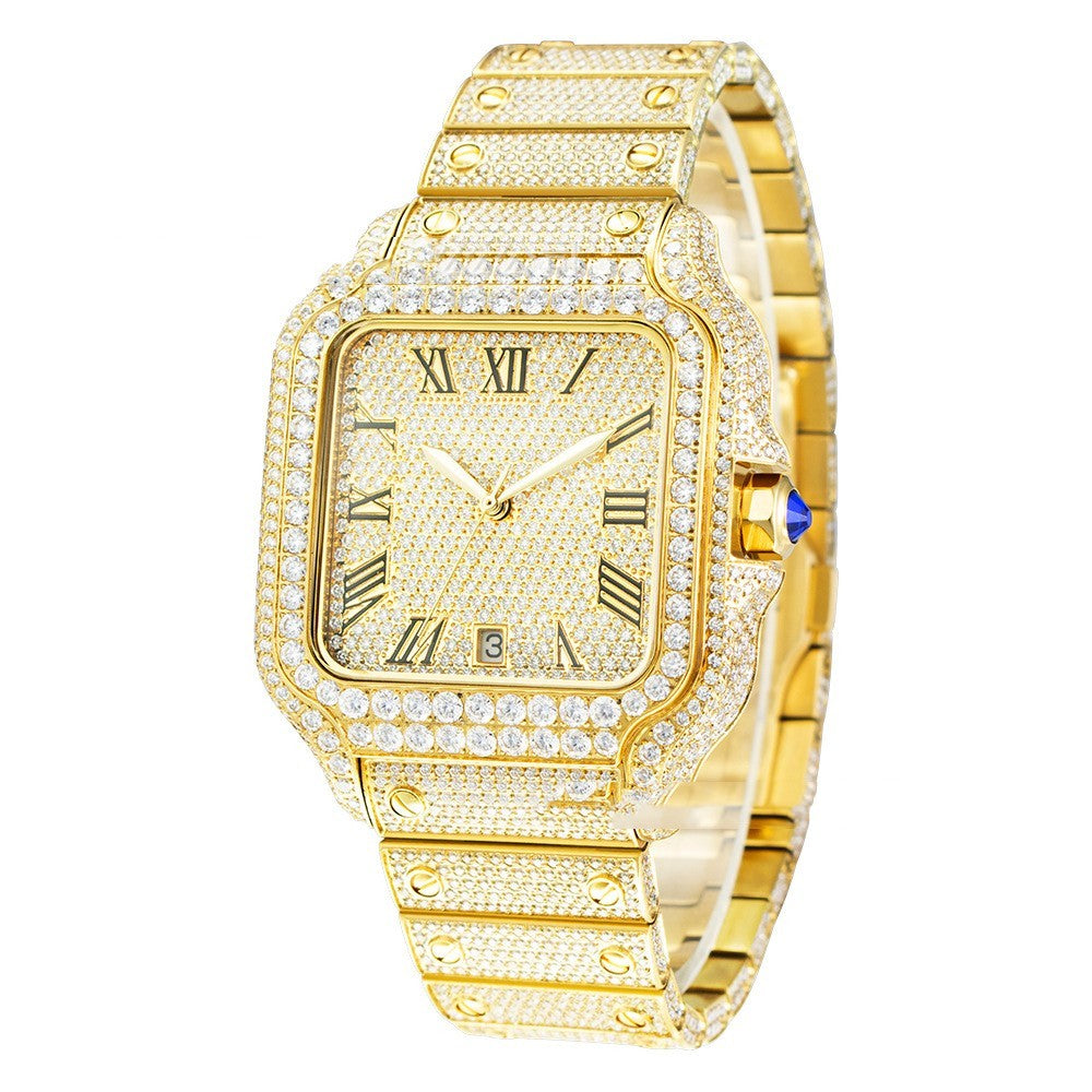 Clarity Moissanite – Luxury Fully Iced-Out Men’s Stainless Steel Watch
