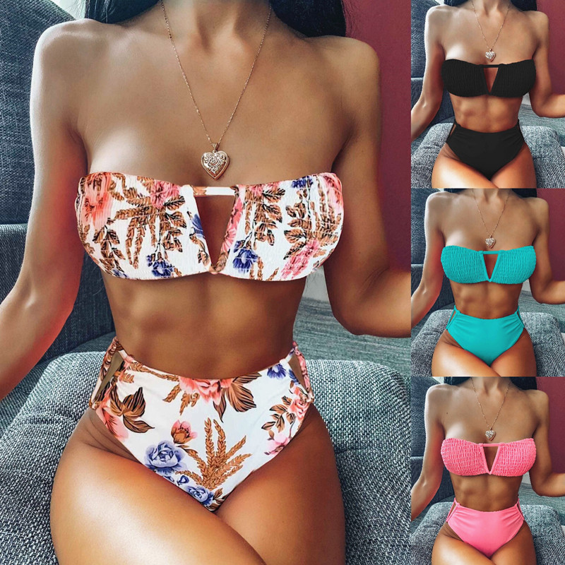 T&P FloralSculpt Strapless Bikini – High-Waist Floral Bikini Set