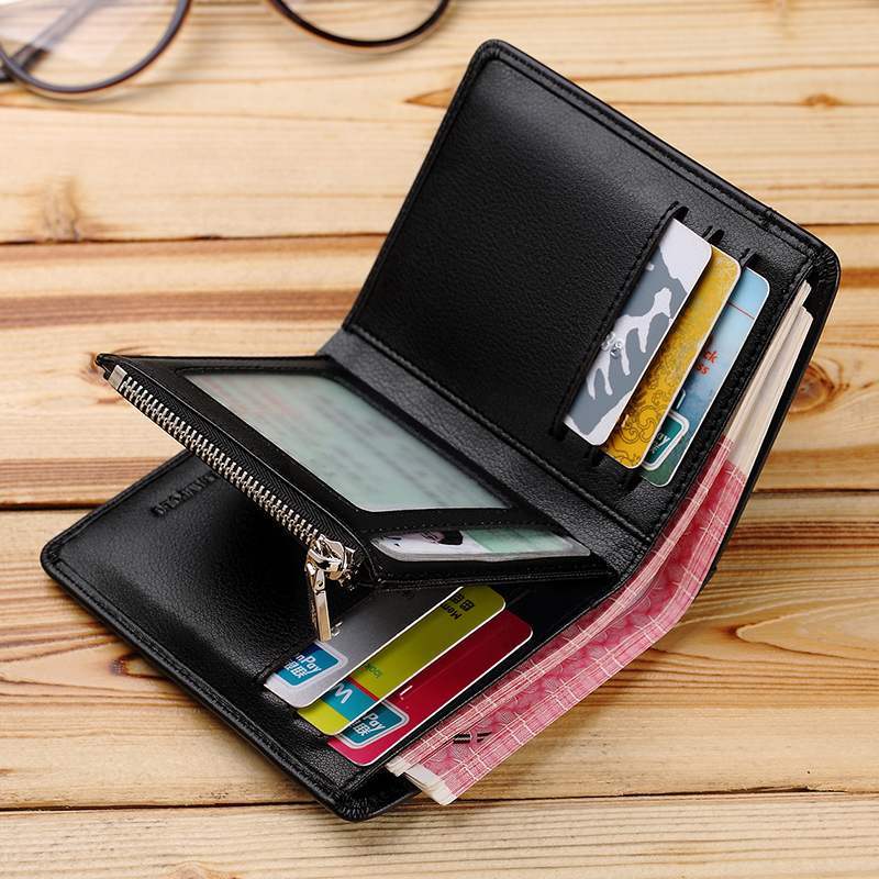 Leather Men’s Short Wallet – Compact Zipper Wallet with Card Holder