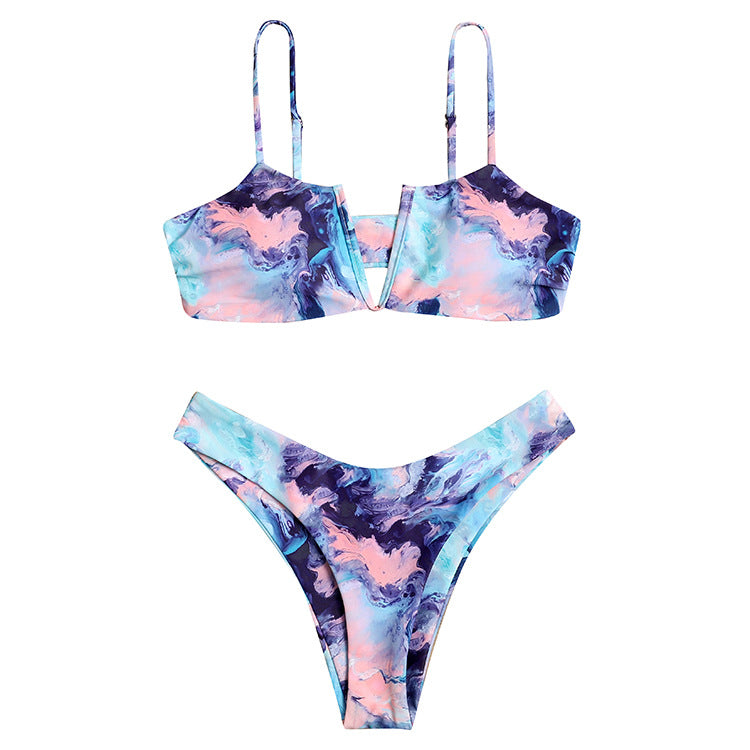 T&P WaterColor Splash Bikini – Tie-Dye Color Blend V-Cut Swim Set