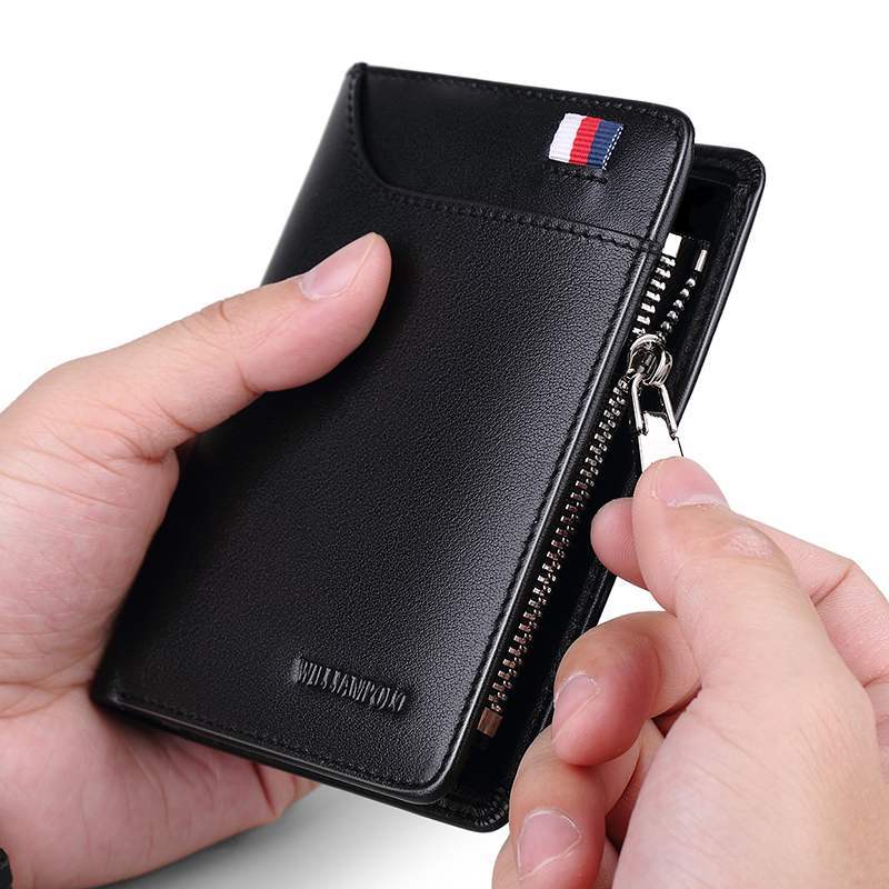Leather Men’s Short Wallet – Compact Zipper Wallet with Card Holder