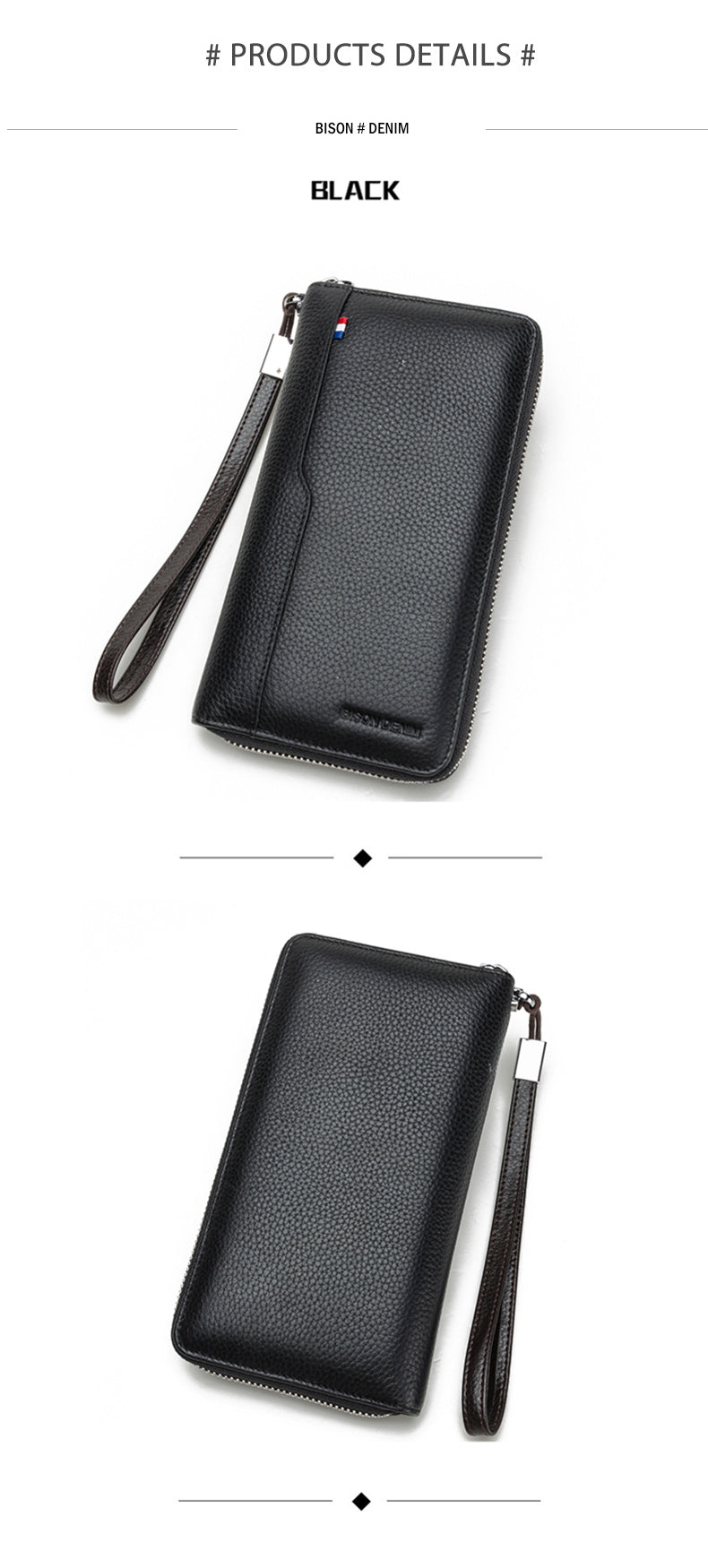 BISON Denim Large Capacity Zipper Wallet – Multi-Card Organizer for Men