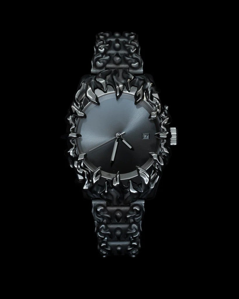 Luxury Gothic Flame Collector’s Watch – Avant-Garde Stainless Steel Statement Timepiece