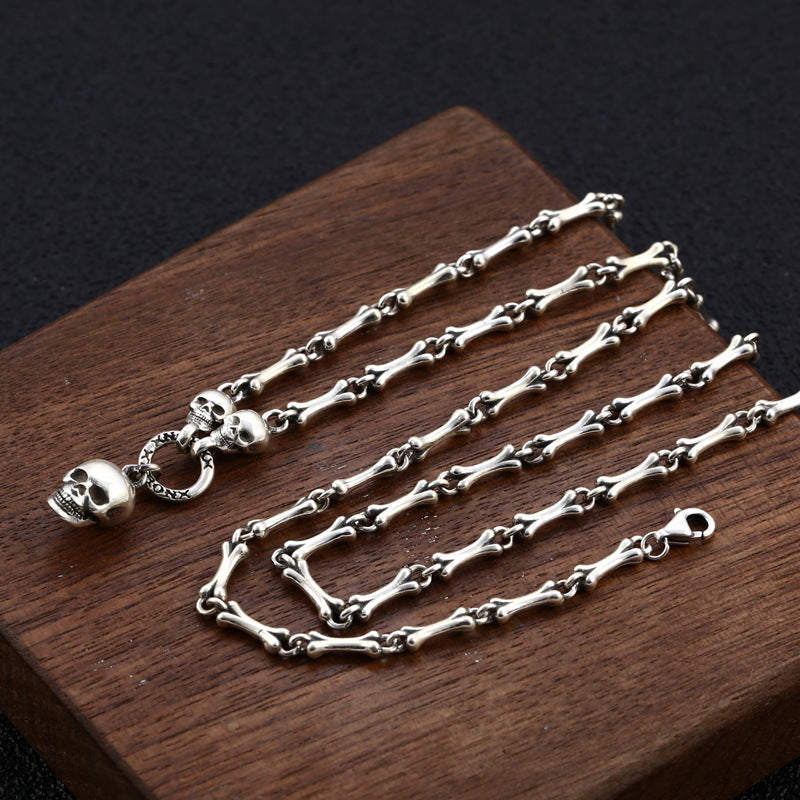 925 Silver Bone Chain Necklace – Unisex Skull Design | T&P Dark Line