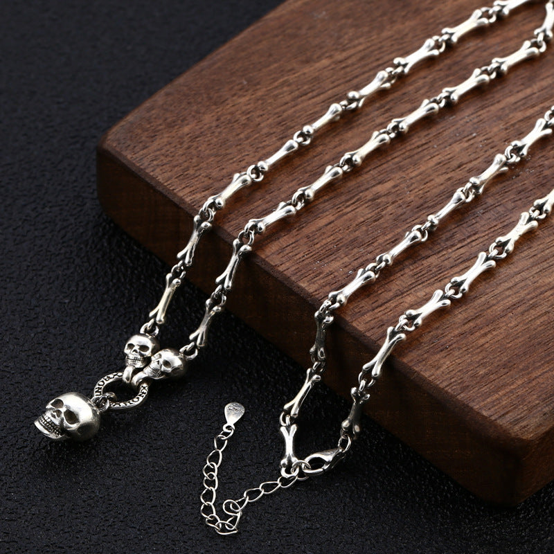 925 Silver Bone Chain Necklace – Unisex Skull Design | T&P Dark Line