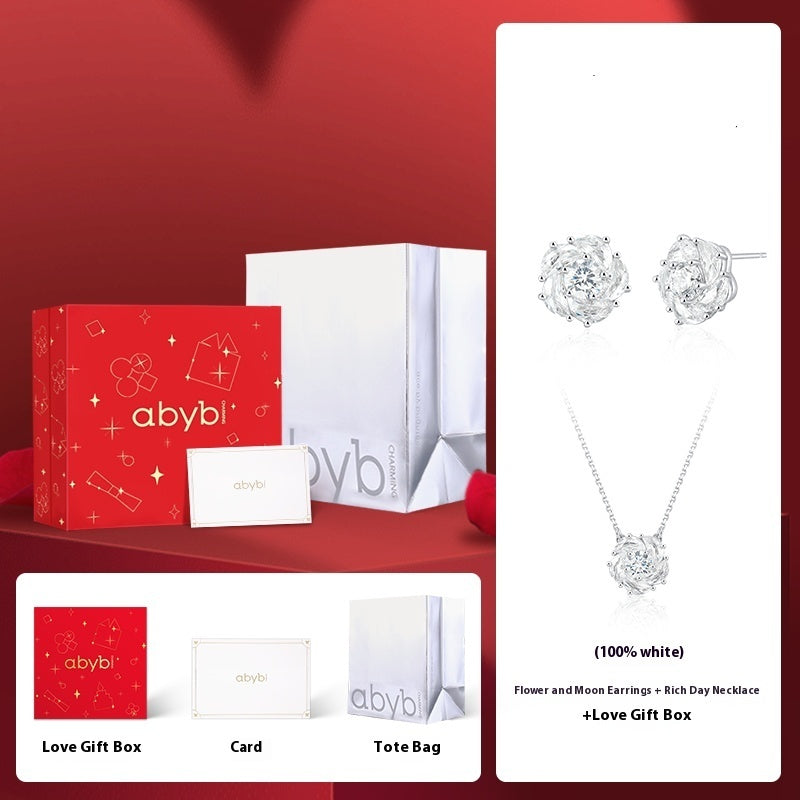 Luxury Sterling Silver Camellia Necklace – Rotating Stone Women’s Jewelry Gift