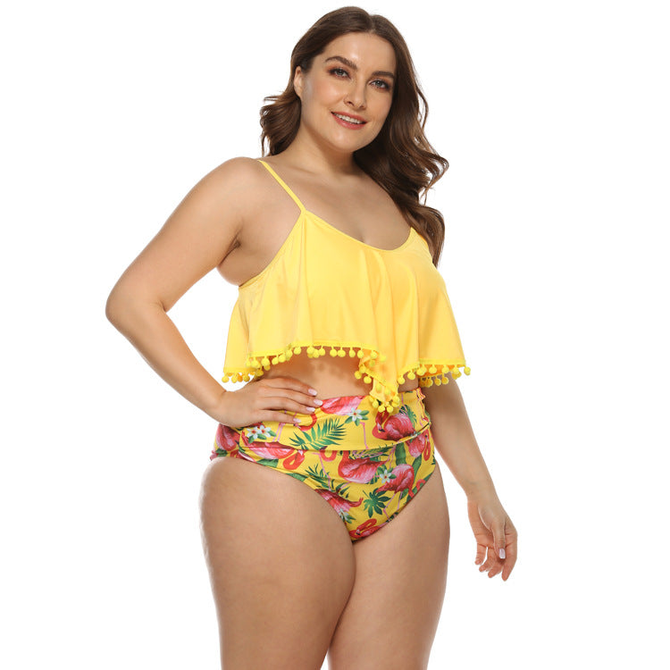 T&P PlusSize SummerGlow Bikini – Yellow High-Waist Floral Swimwear