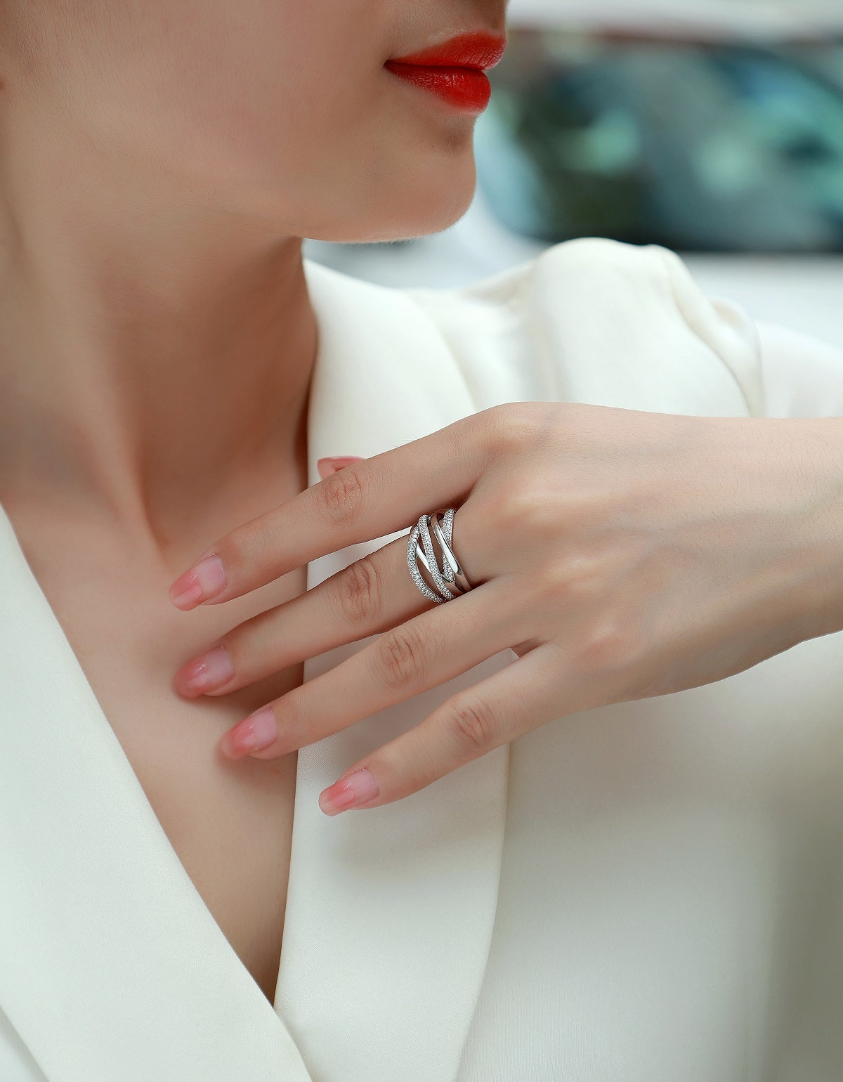 T&P Brilliant Interweave Moissanite Ring | S925 Platinum-Plated Elegance