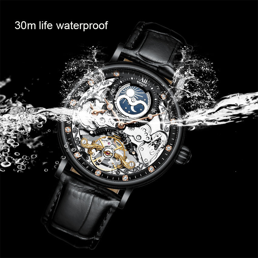KINYUED Skeleton Automatic Mechanical Men’s Watch – Leather Strap