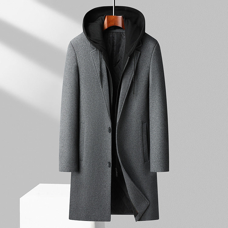 T&P Urban Wool Hooded Coat | Mid-Length Wool Coat with Detachable Hood for Men