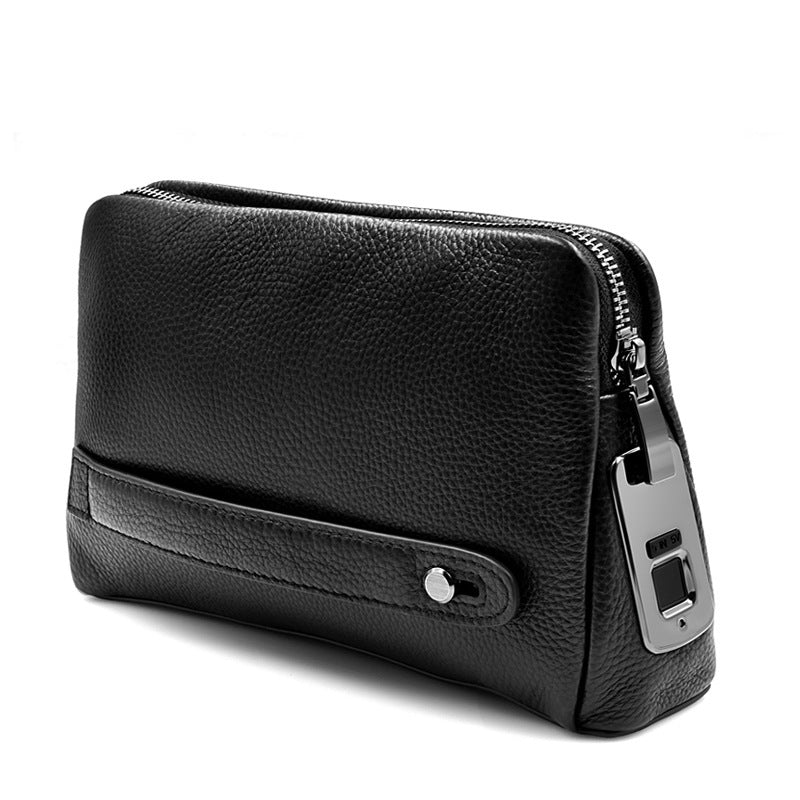 Luxury Men’s Leather Handbag – Fingerprint Lock & USB Charging