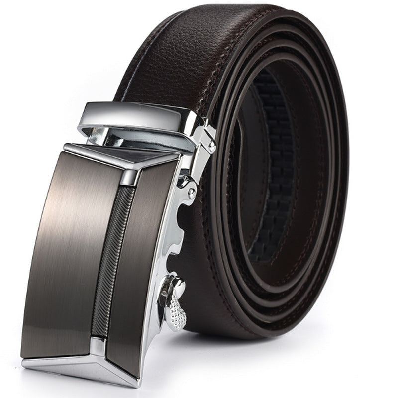 Business Automatic Buckle Leather Belt – Gold Coffee Edition