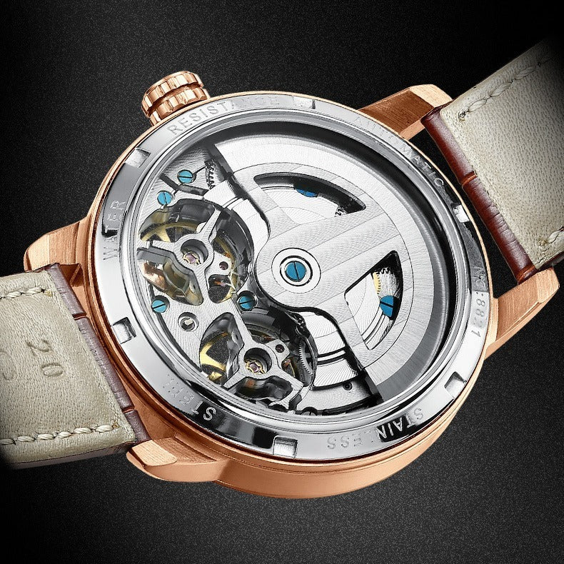 Luxury Skeleton Automatic Men’s Mechanical Watch – Elegant Business Style with Leather Strap