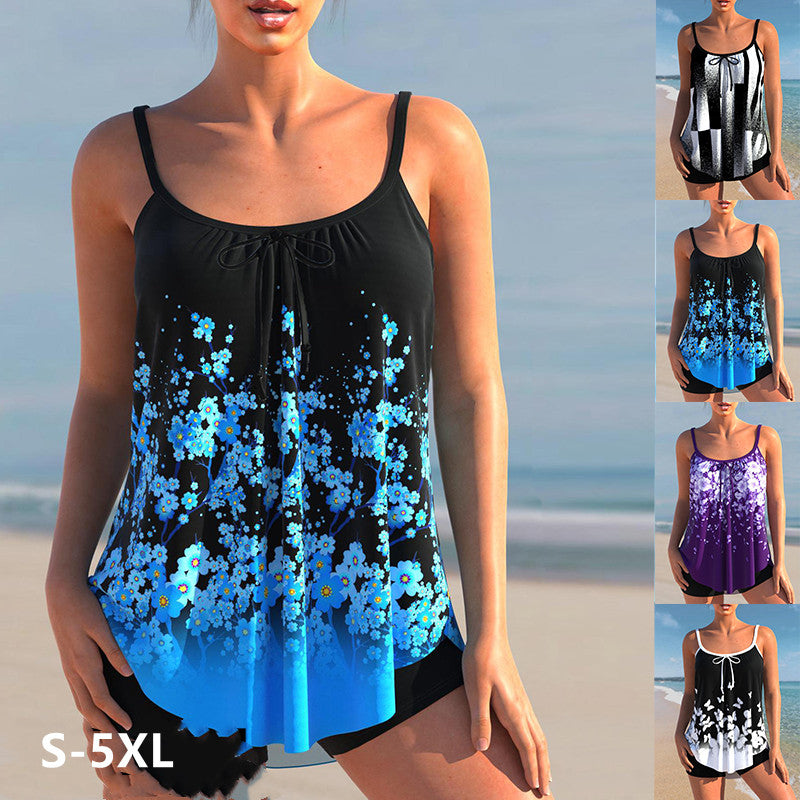 T&P CurveFlow Skirted Tankini – Plus-Size Floral Gradient Swimwear