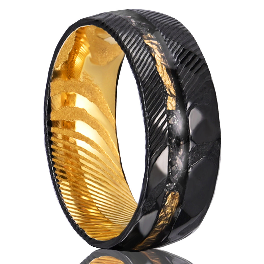 Luxury 8mm Damascus Steel Ring – Two-Tone Black & Gold Men’s Statement Jewelry