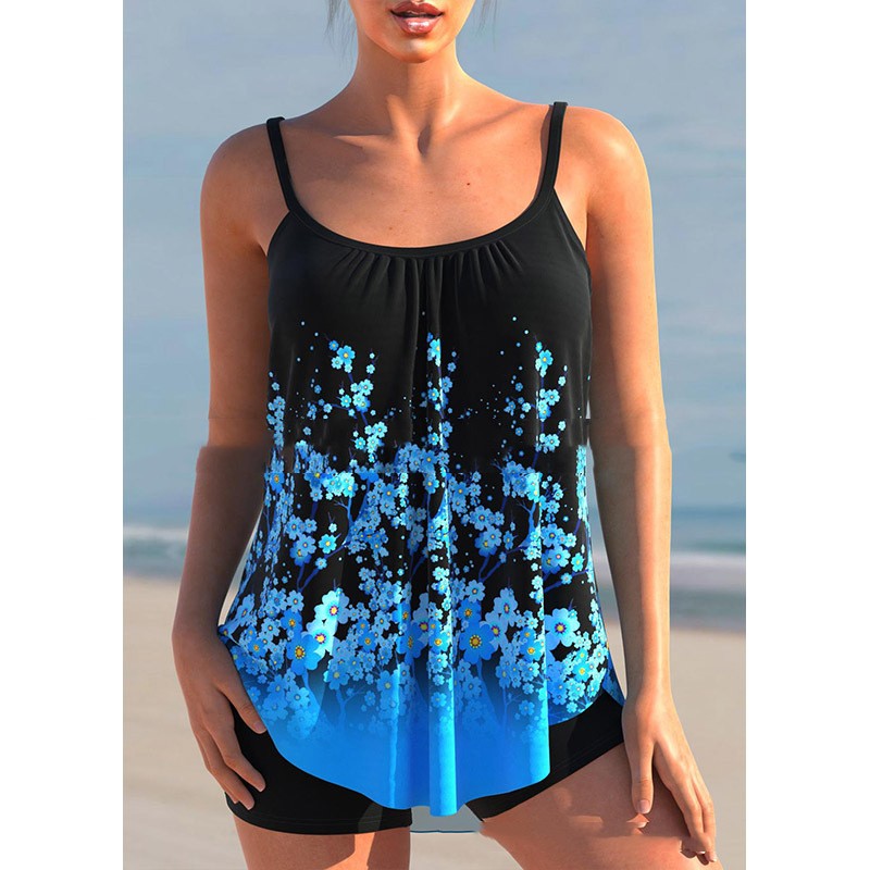 T&P CurveFlow Skirted Tankini – Plus-Size Floral Gradient Swimwear