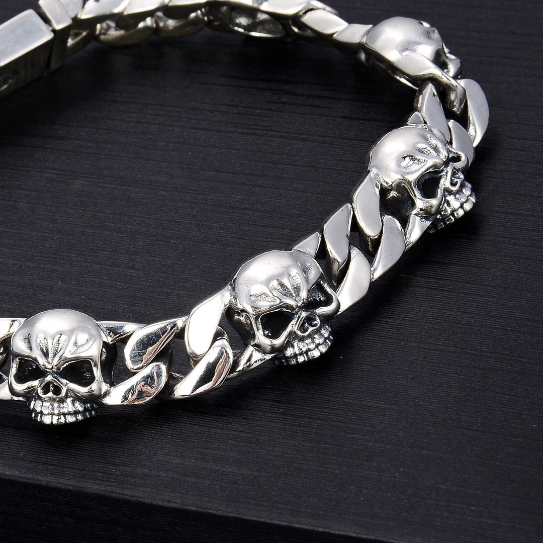 925 Silver Skull Bracelet – Men’s Dominant Style | T&P Dark Line