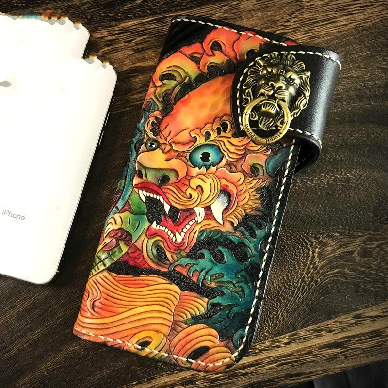 Luxury Handmade Dragon Leather Wallet – Unique Artistic Treasure