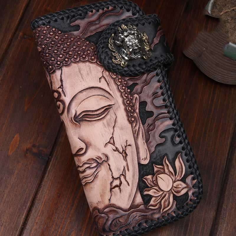 Handcrafted Buddha Leather Wallet – Luxury Top Layer Cowhide Carving