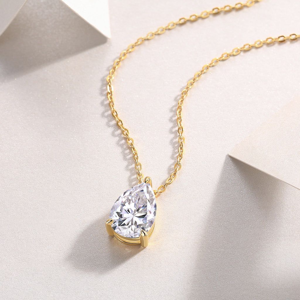 “Under the Moon” – Elegant Pear Cut Moissanite Pendant Necklace in S925 Sterling Silver & Gold Plating