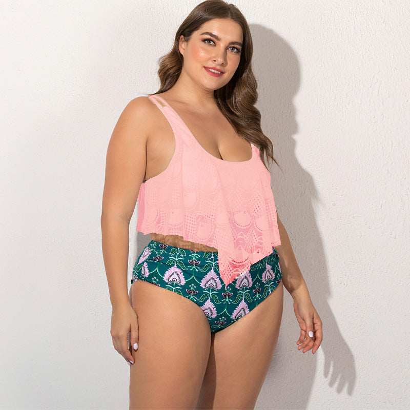 T&P CurveLace Breeze Bikini – Plus-Size Lace Ruffle High-Waist Swim Set