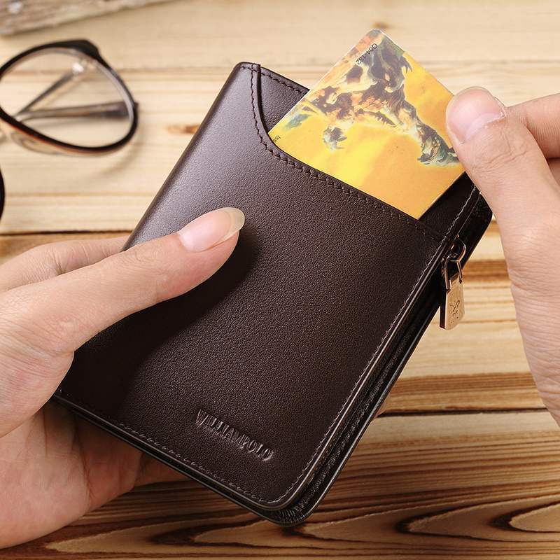 Leather Men’s Short Wallet – Compact Zipper Wallet with Card Holder