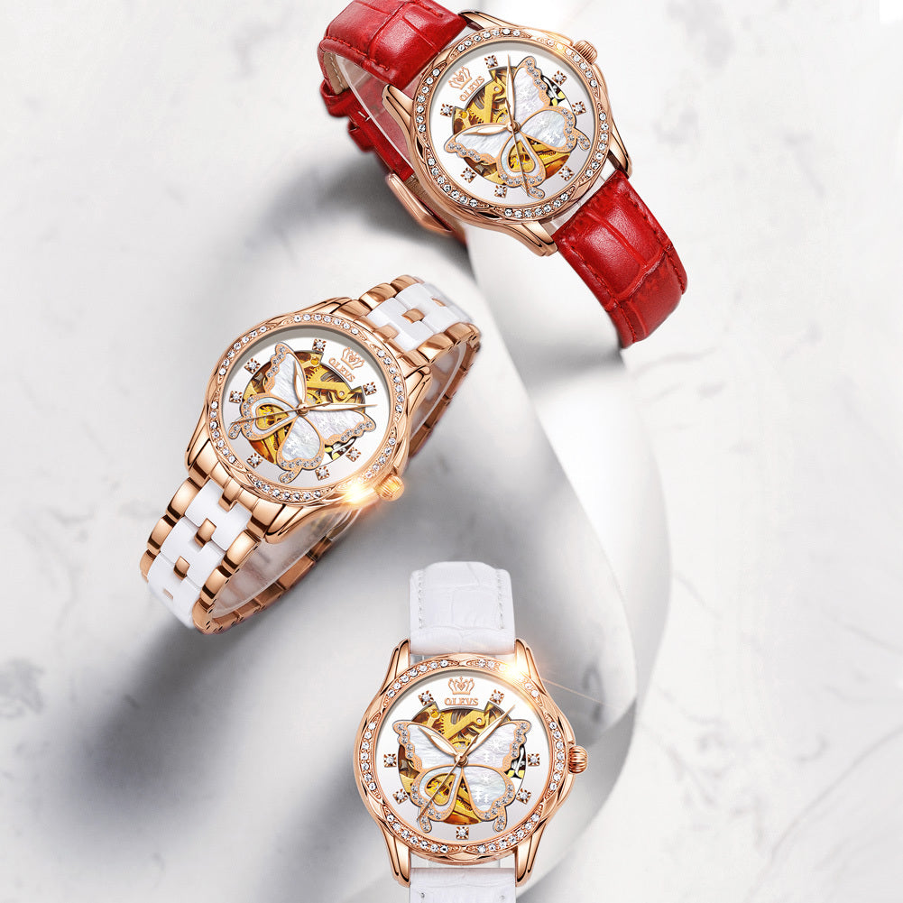 Luxury Ladies Automatic Mechanical Watch Gift Box – Elegant Skeleton Design