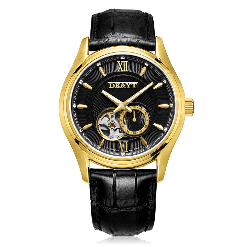 DK&YT Luxury Automatic Mechanical Men’s Watch – Skeleton Dial & Leather Strap