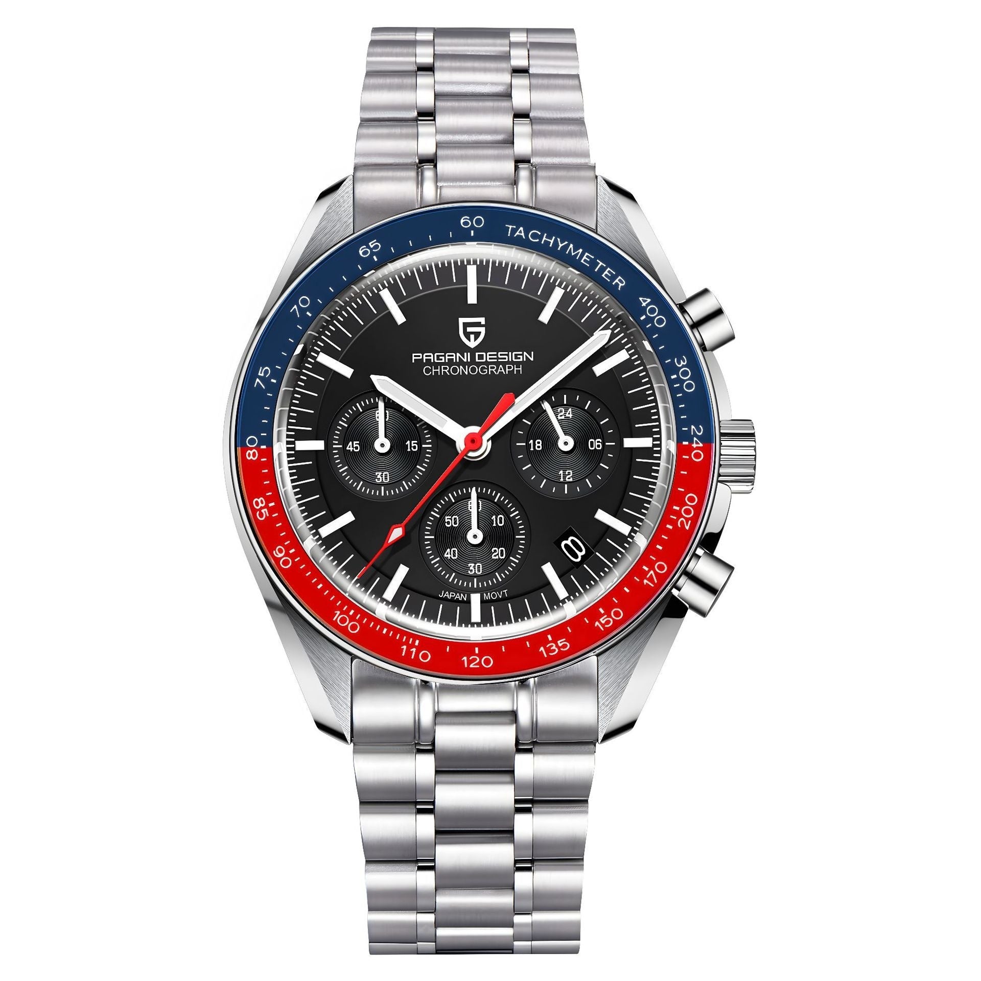 Luxury Multi-Function Black & Silver Men’s Watch – Waterproof Quartz Calendar Timepiece