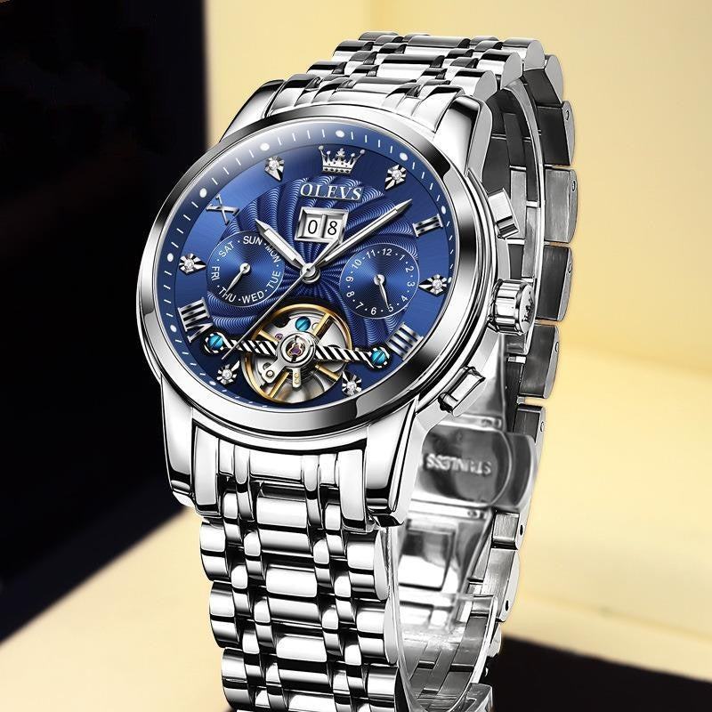 Luxury Business Automatic Mechanical Watch – Blue Dial & Gold Accents