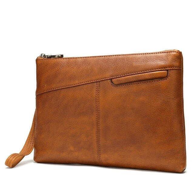 Luxury Men’s Envelope Leather Clutch – Elegant Business Wristlet Bag