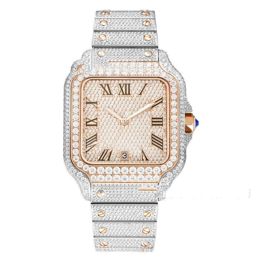 Clarity Moissanite – Luxury Fully Iced-Out Men’s Stainless Steel Watch