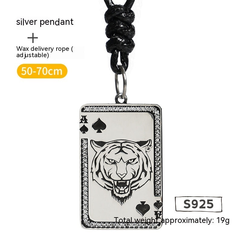 ♠️ King of Spades Tiger Pendant – 925 Sterling Silver / 18K Gold Finish