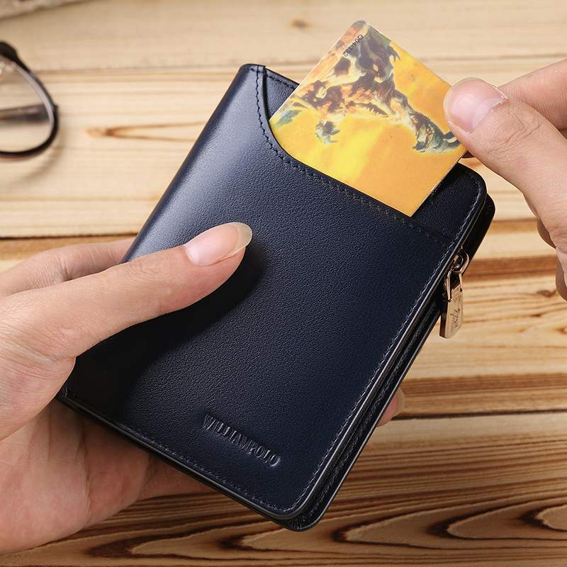 Leather Men’s Short Wallet – Compact Zipper Wallet with Card Holder